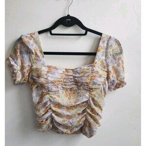Garden of Angels floral croped ruched top Women Size S